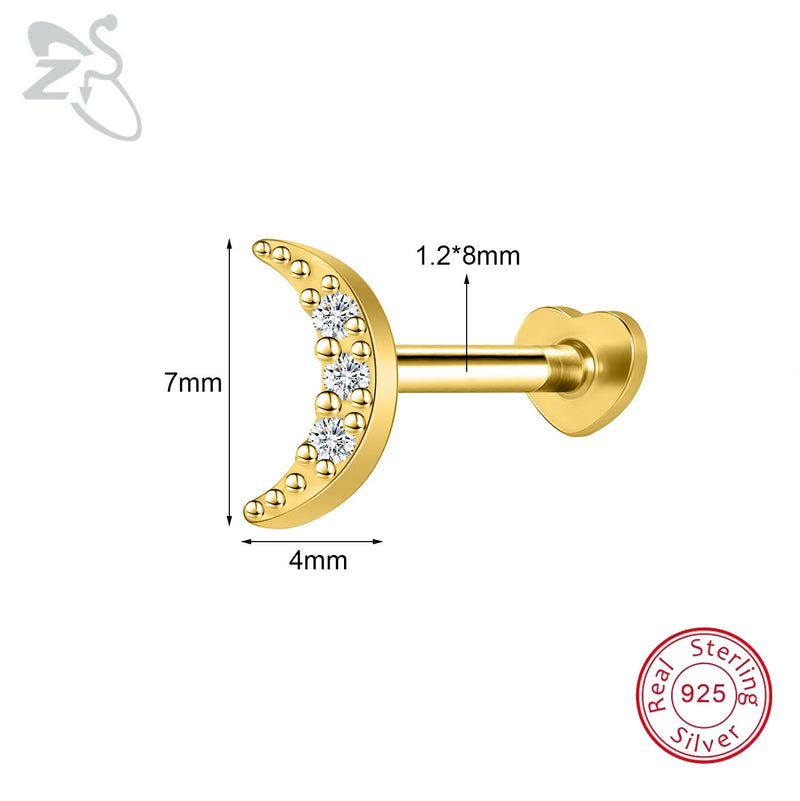 ZS 1PC 925 Sterling Silver Lip Ring Gold Color Labret Lip Stud Snake Cross Star Lip Piercing for Women Men 16G Cartilage Earring