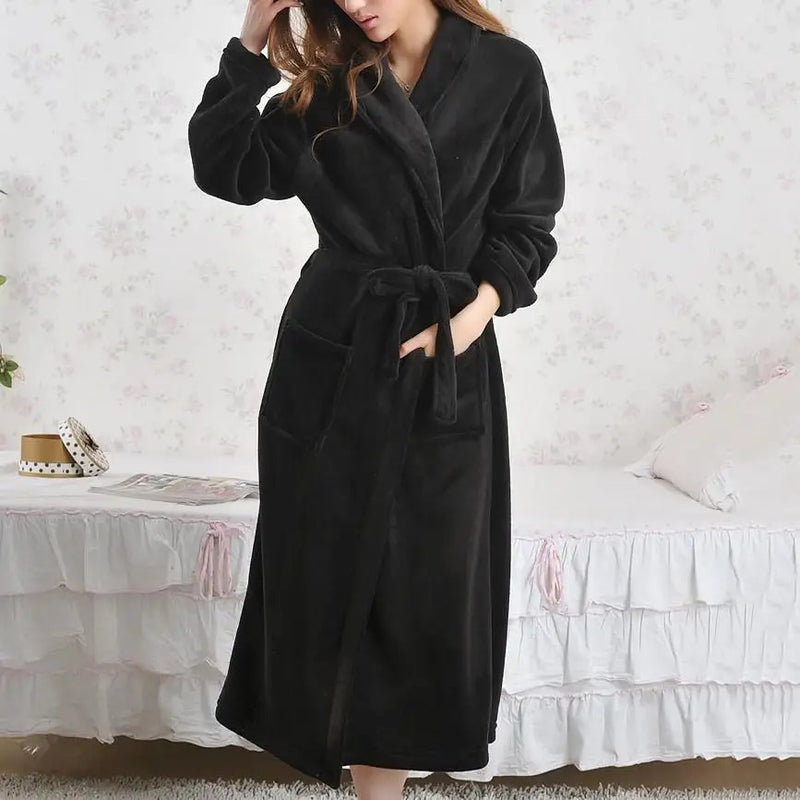 Coral Fleece Long Robe Kimono Gown Winter Warm Flannel Nightdress Bathrobe Casual Sleepwear Intimate Lingerie Thicken Homewear