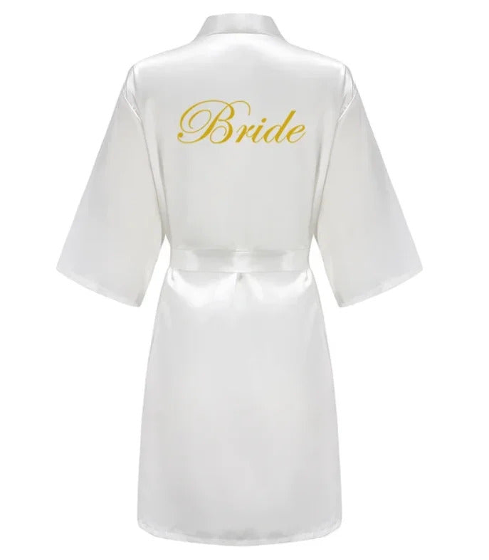 Wedding Party Team Bride Robe With Black Letters Kimono Satin Pajamas Bridesmaid Bathrobe SP2000