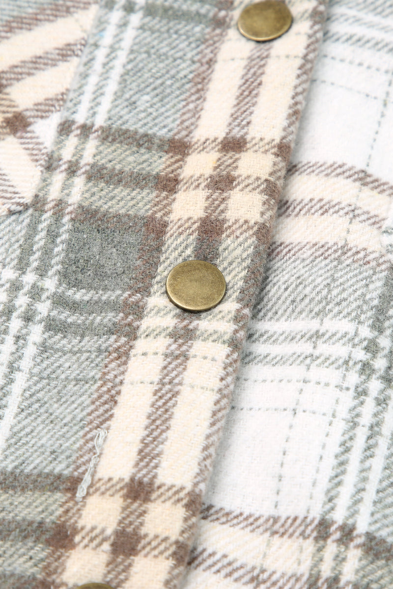 Gray Plaid Pattern Sherpa Lined Hooded Shacket