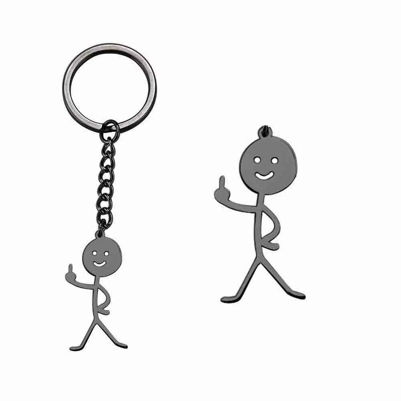 Skyrim Hip Hop Fxck You Funny Doodle Pendant Keychain Holder Stainless Steel Middle Finger Stickman Keyring Car Key Chains Gift