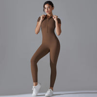 Yoga Set Women's Jumpsuits One-Piece Suit Zipper Short Sleeve Gym Push Up Workout Clothes Fitness Bodysuit Sportswear Tracksuit