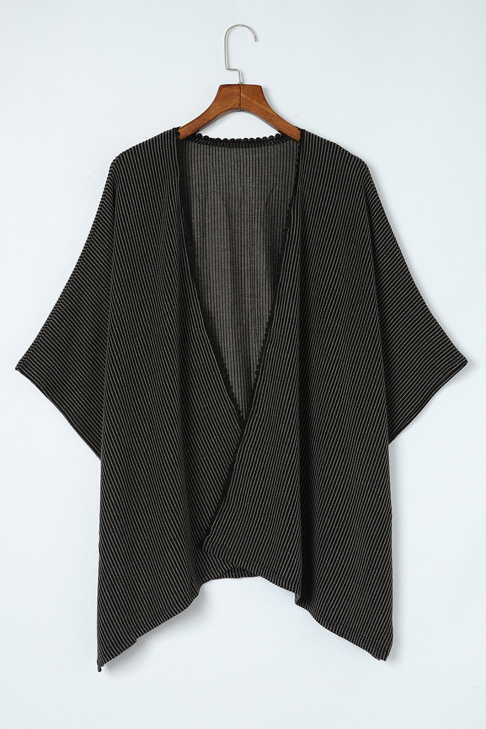 Black Lace Trim Ribbed Oversize Kimono