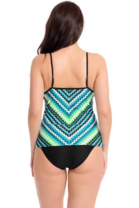 Green Scalloped Print Tankini Swimsuit