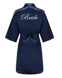 Satin Silk Robes Plus Size Wedding Bathrobe Bride Bridesmaid Mother Maid of Honor Gown Women Clothing Sleepwear Navy Blue