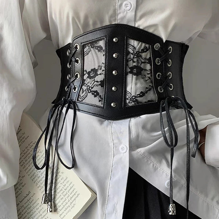 Plus Size Elastic Lace Corset Belts for Women Wide Stretch Cummerbunds Female Goth Punk Dress Corset Belt Big White Waistband