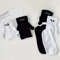 2/4/6/10 Pairs Magnetic Socks With Hands Women Men Fashion Black White Funny Cute Cartoon Eyes Couple Mid Tube Socks For Gifts