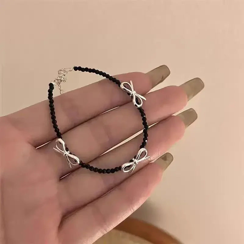 LATS Fashion Sweet Bow Bracelets for Women Girls Sparkling Delicate Ribbon Bowknot Snake Bones Chain Bracelet Party Jewelry Gift