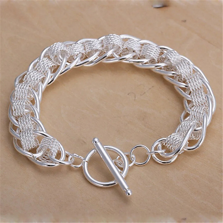 925 Sterling Silver Exquisite Solid Chain Bracelet Fashion Charm Women Men Solid Wedding Cute Simple Models Jewelry