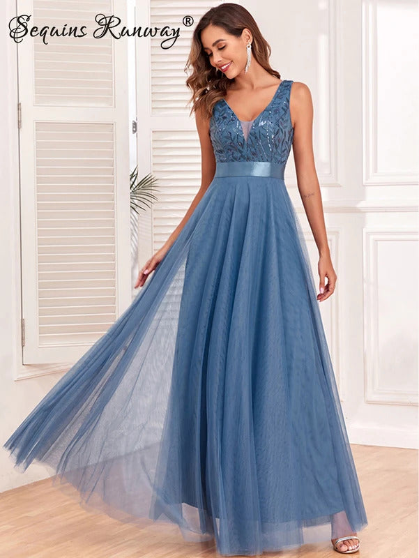 Sexy prom bridesmaid dresses for women elegant mesh birthday evening party dress woman backless maxi sequin summer dress vestido