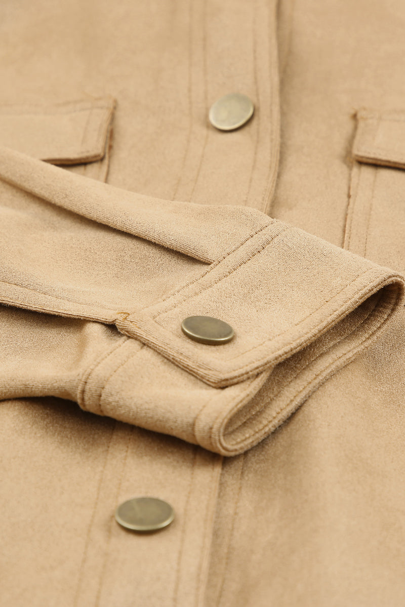 Khaki Snap Button Up Suede Jacket