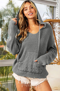 Gray Rivet Kangaroo Pocket Hooded Sweater