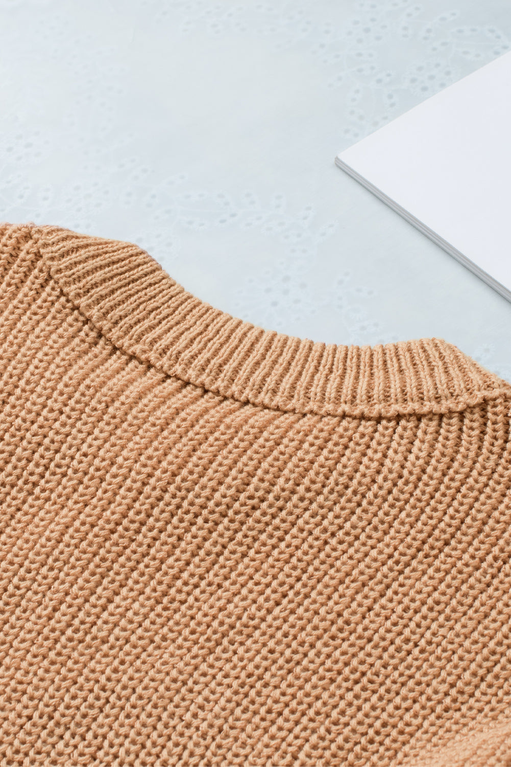 Khaki Multiple Pattern Knit Drop Shoulder Sweater