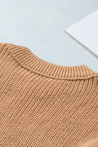 Khaki Multiple Pattern Knit Drop Shoulder Sweater