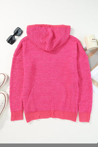 Rose Loose Popcorn Textured Hooded Sweater