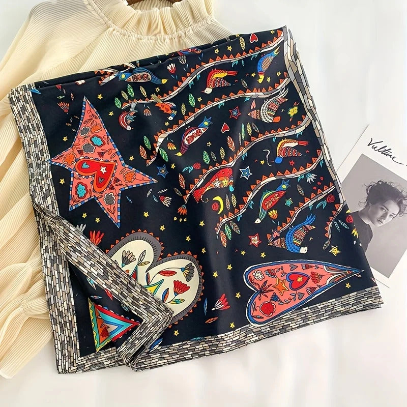 90*90Cm Square Scarf Twill Silk Feeling Women Head Shawls and Wraps Luxury Hair Tree Print Neck Scarves Hijab Bandana Pashmina