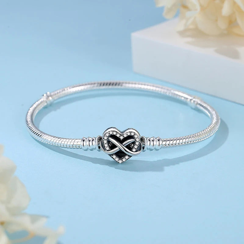 Original 925 Sterling Silver Bracelets Bangles Crystal Ball Love Heart Clasp Beads Charms Moments Bracelet For Women DIY Jewelry