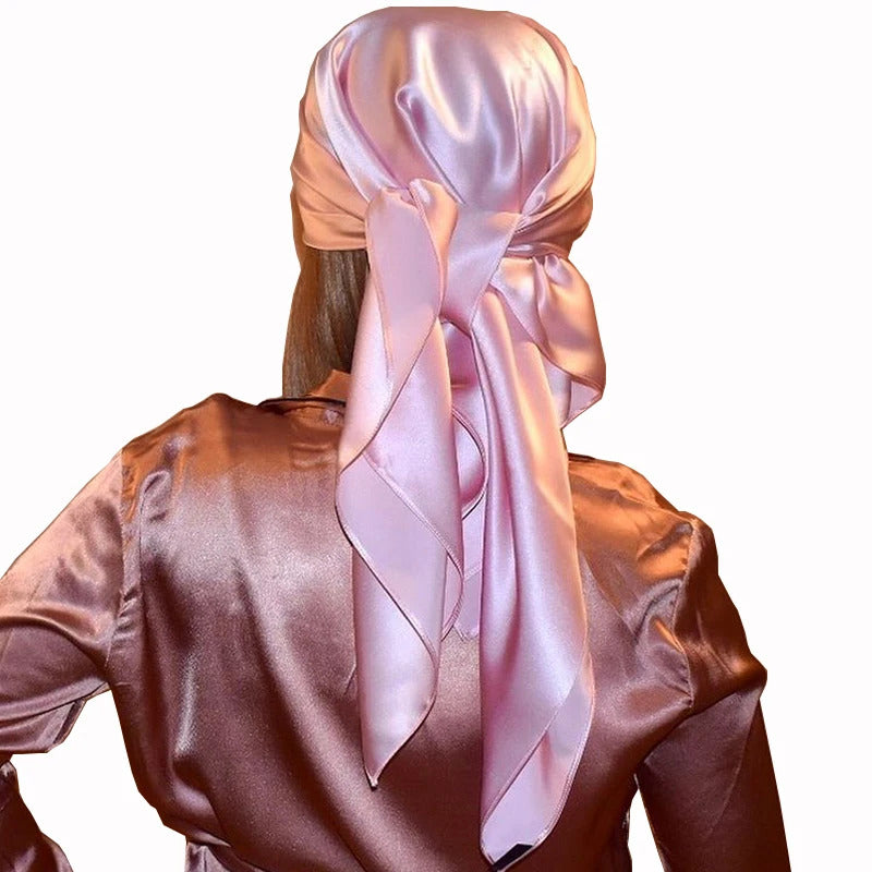 90*90cm Silk Scarves Women Square Satin Hijab Scarf Plain Handkerchief Shawls Wraps Head Scarf Female Headband Islamic Bandanna