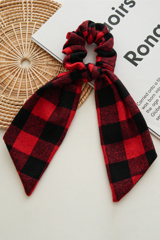 Burgundy Christmas Plaid Ponytail Scrunchie