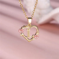 Female A-Z Letter Flower Pendant Necklace Yellow Gold Color Wedding Jewelry Gift For Women