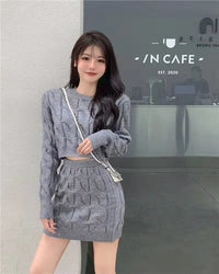 Two Piece OF Pullover Autumn/Winter Knitted Sweater Set Pure Desire Short Sweater Sexy Spicy Girl Arm Wrap Skirt Sweater Female