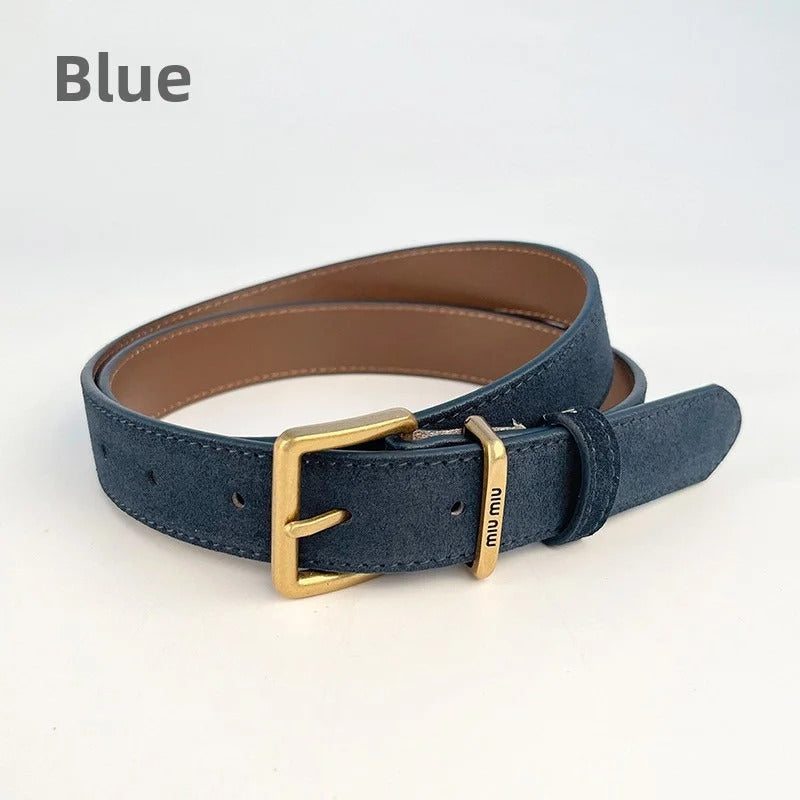 Luxury New Double Genuine Leather Belt for Women Cowhide Suede Belts with Trendy Square Alloy Buckle Ideal for Dresses and Jeans