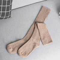 Women Soft Wool Long Socks Autumn Winter Cashmere Solid Knitted Stocking Skinny Casual Knee High Fluffy Warm Thicken Girls Socks