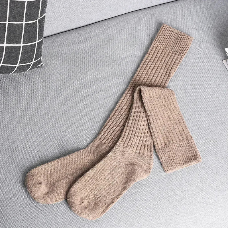 Women Soft Wool Long Socks Autumn Winter Cashmere Solid Knitted Stocking Skinny Casual Knee High Fluffy Warm Thicken Girls Socks