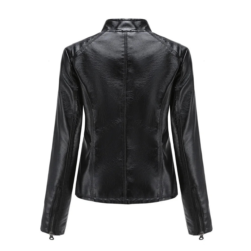 Women's Coat Fashion Trend Simple Autumn Winter Analog Collar Zipper PU Leather Motorcycle Jacket for Women