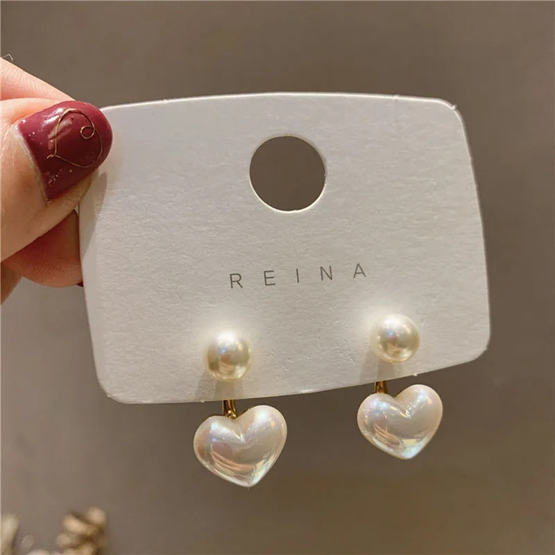 Imitation Pearl Earrings For Women Heart Round Stud Earrings Elegant Love Ear Stud Party Wedding Jewelry Valantine Day Gifts