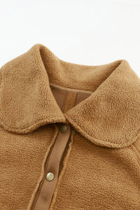 Brown Button Flap Pocket Spread Collar Fleece Jacket