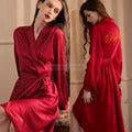 Female Long Twinset Robe Set Nightgown Spring Summer Kimono Bathrobe Gown Sexy Lace Trim Nightdress Satin Home Wear Loungewear