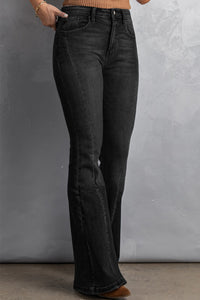 Black High Waist Flare Jeans with Pockets