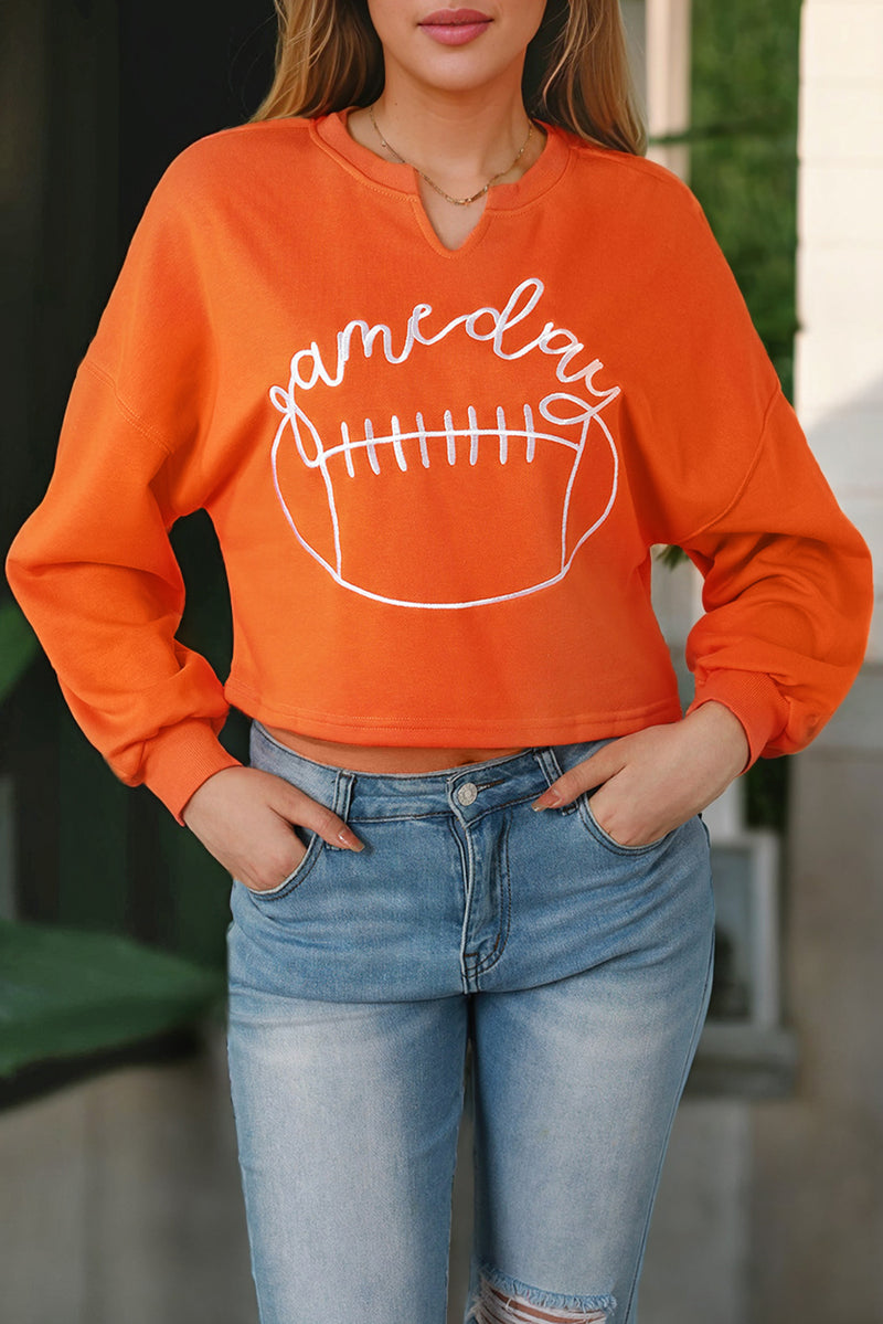 Orange Game Day Lettering Rugby Notched Neck Sweatshirt