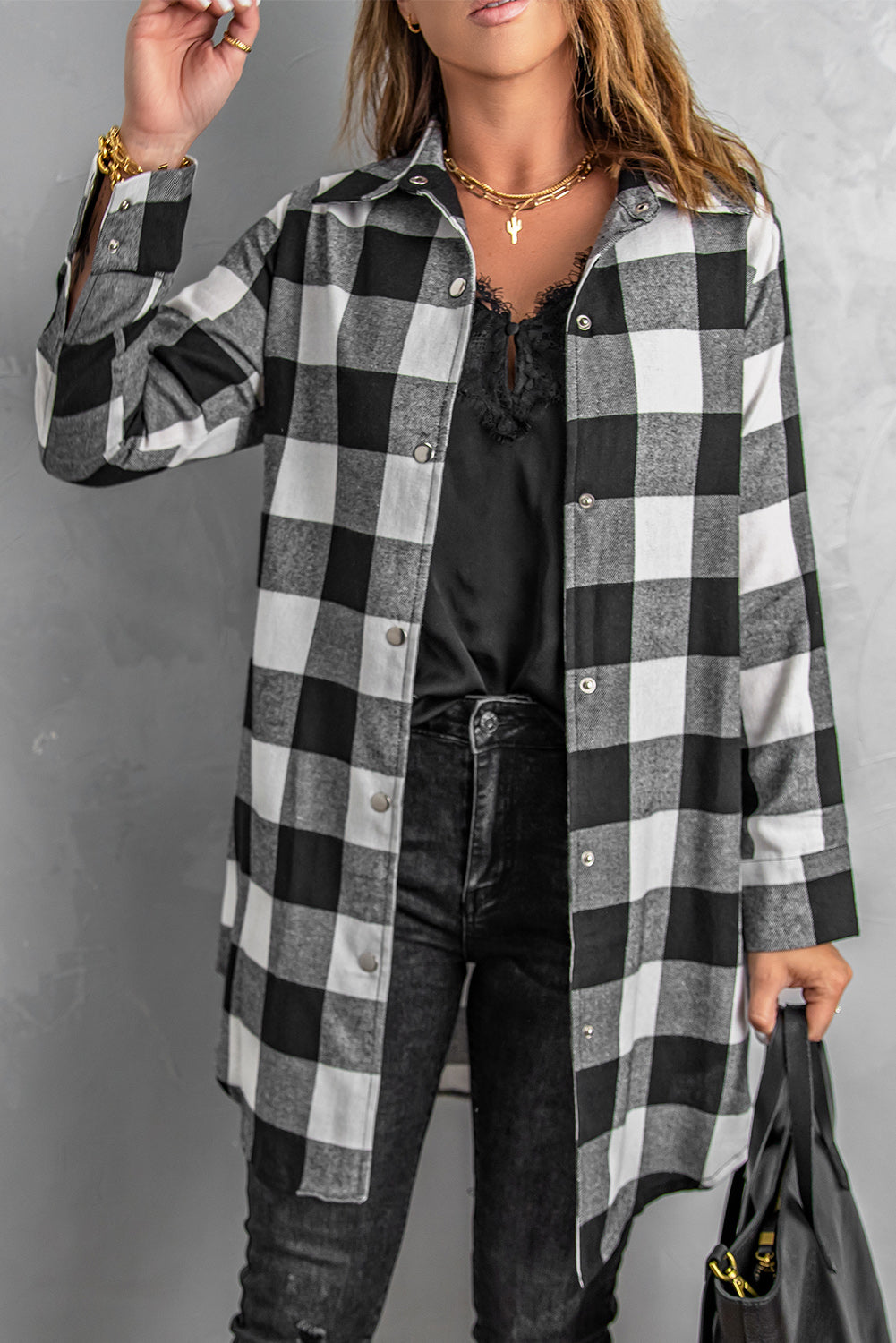 Blue Turn-down Collar Plaid Shirt Jacket