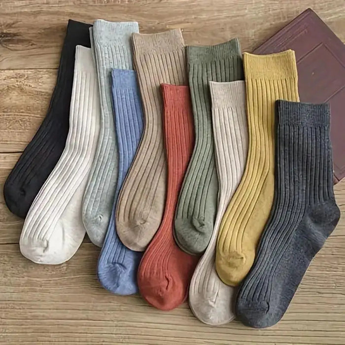 5/10 Pairs of Vibrant Mixed Color Striped Comfort Crew Socks - Soft, Breathable, Classic Casual Daily Wear