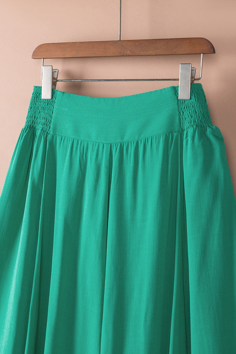 Green Asymmetric Flounce Belted High Waist Maxi Skirts