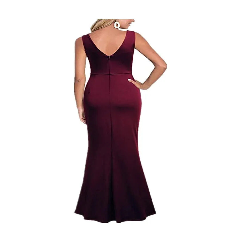 Women's V-neck Sleeveless Maxi Dress Summer Party Dance Slim Side Slit Evening Dress Sexy Backless Elegant Long Dress Partywear