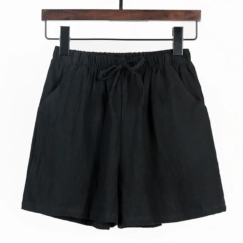 Cotton Linen Shorts Women's Sports Shorts Summer Solid High Waist Black Shorts Women Fashion Plus Size Casual Basic Short Pants