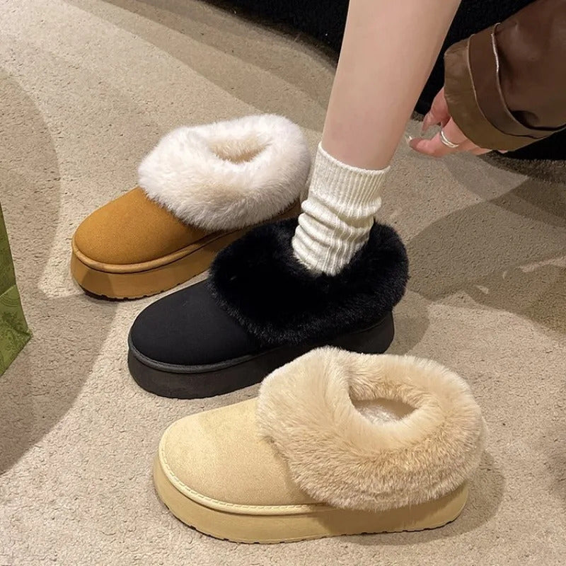 2024 New Warm Boots Women Winter Flats Shoes Short Plush Fur Ankle Snow Boots Casual Shoes Sport Suede Motorcycle Botas