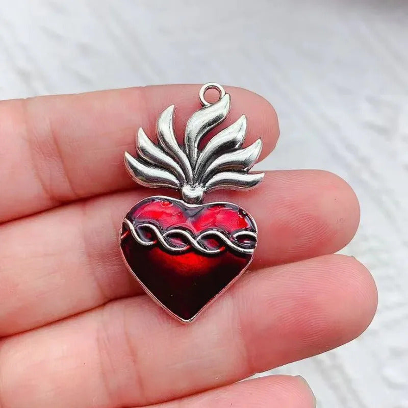 10pcs Mixed Silver Plated Enamel New Gothic Style Sacred Heart Alloy Pendant DIY Charms Earrings Necklace Jewelry Crafts Making