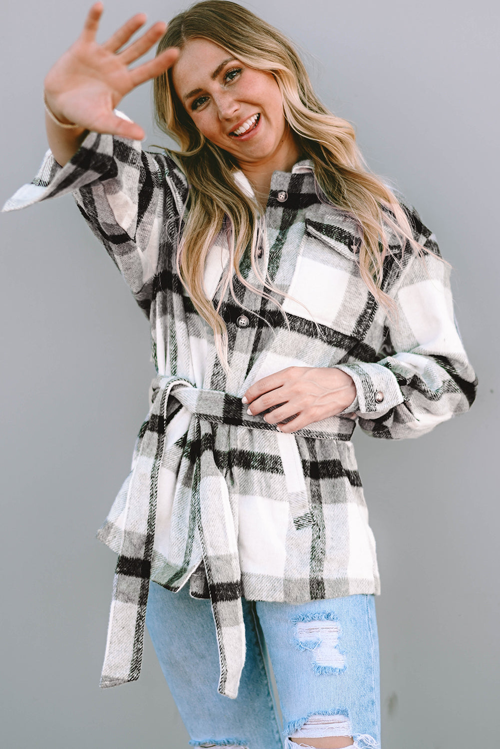 Black Plaid Button-Up Flap Pocket Shacket