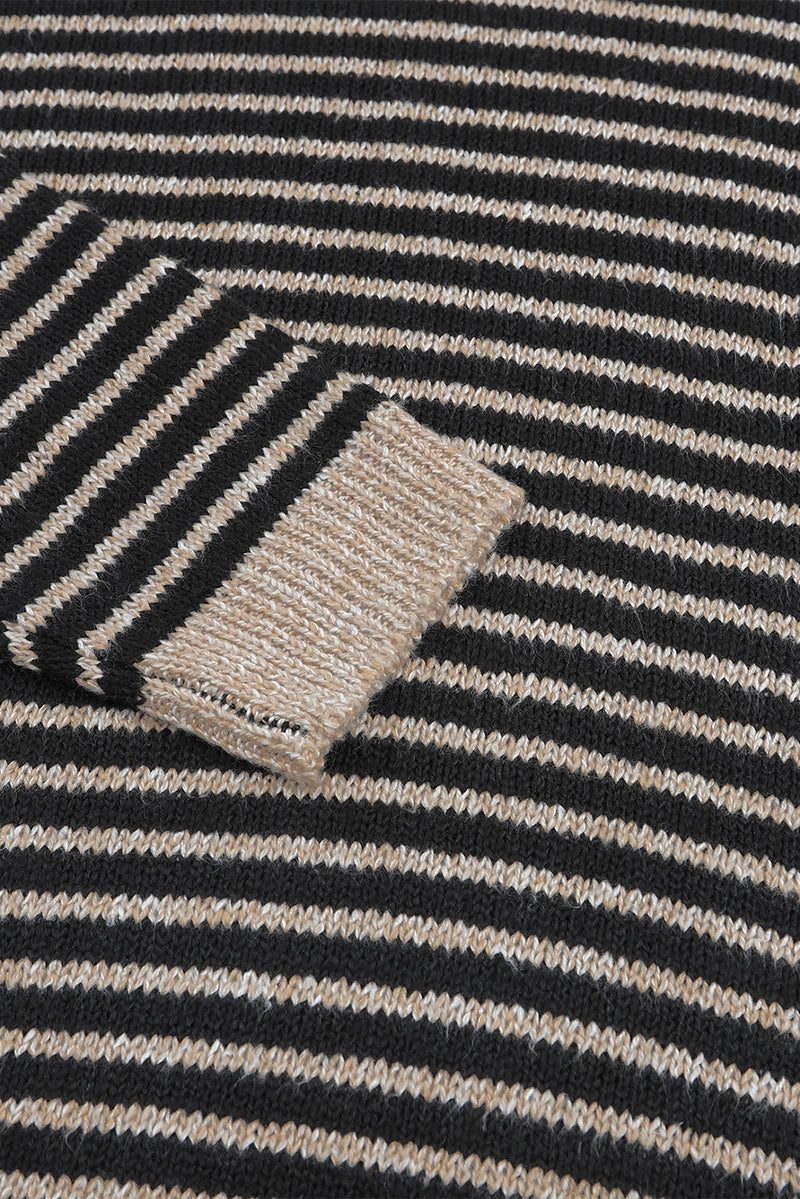 Khaki Striped Turtleneck Loose Sweater