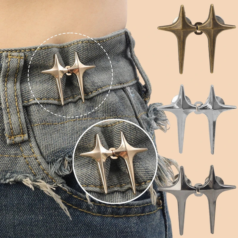 4Set Cross Star Metal Jeans Button Snaps Detachable Pants Clips Buttons Pins DIY Waist Tightener Clothing Buckles Sewing Tools