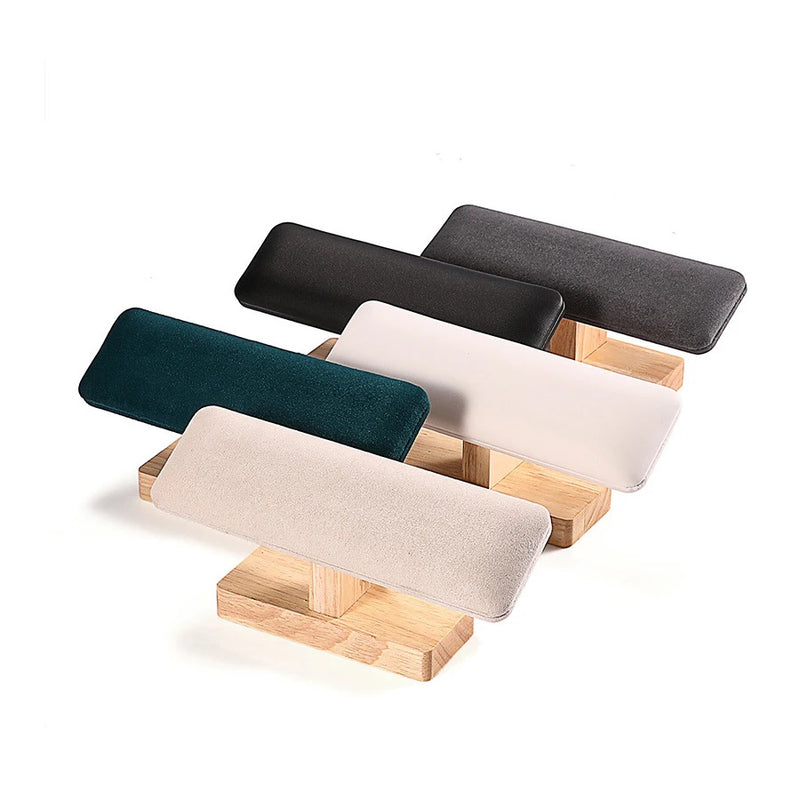 1pc Wooden Base T-Shaped PU Leather / Velvet Bracelet Display Rack Bangle Watch Hairband Jewelry Storage Stand Holder Organizer