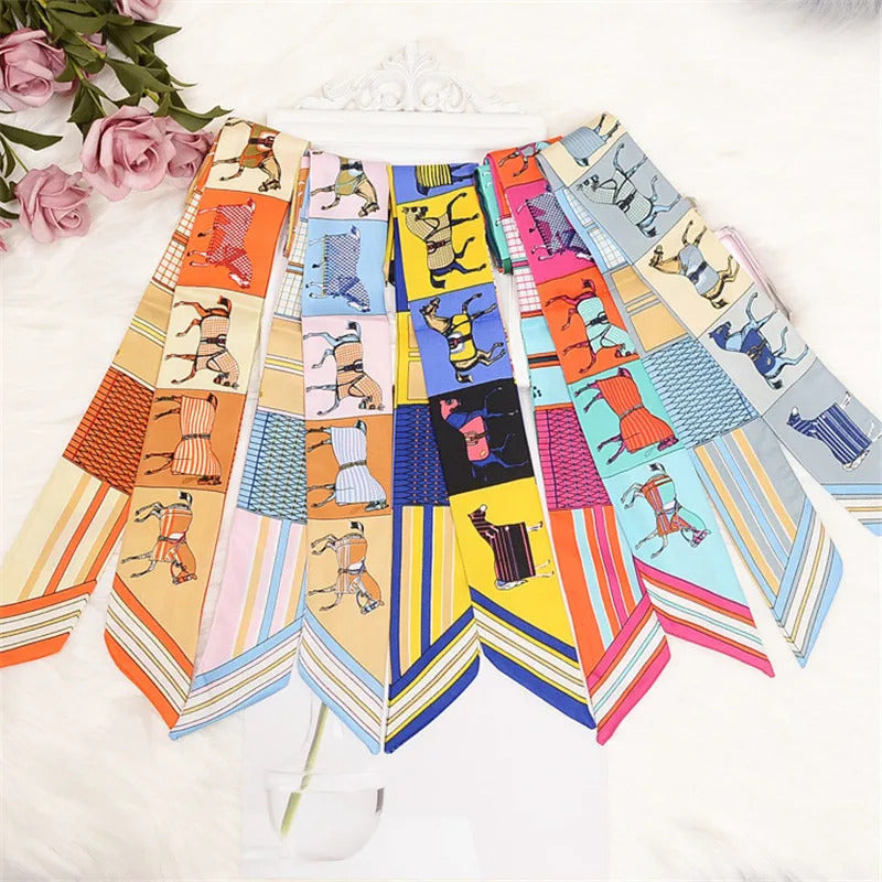 Horse Printing Bag Scarf 2024 New Small Skinny Silk Scarf Women Luxury Brand Foulard Women Tie Fashion Head Scarves For Ladies