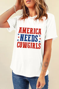 White America Needs Cowgirls Crew Neck Graphic Tee