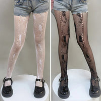 Y2K Floral Jacquard Sexy Stockings Women Gothic Punk Black Fishnet Pantyhose Harajuku Lolita Irregular Rose Holes Mesh Tights