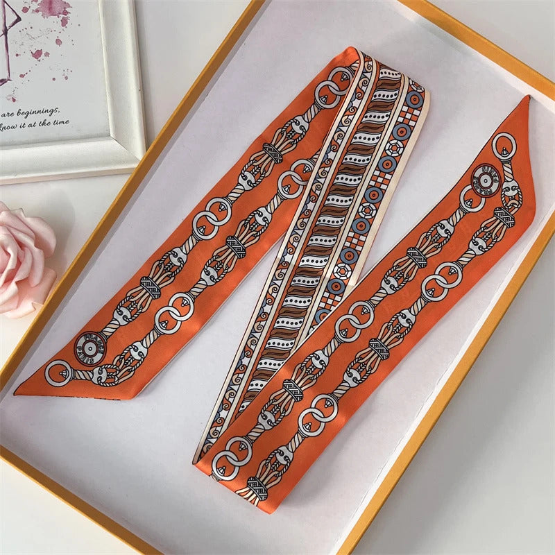 2022 Luxury Silk Scarf Slim Hair Accessories Fashion Bag Handle Ribbon Ladies Horse Print Headband Belt Ladies Fall New 60SKU