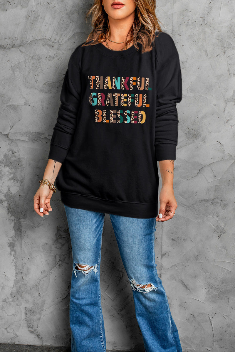 Black Leopard TANKFUL GRATEFUL BLESSED Graphic Sweatshirt